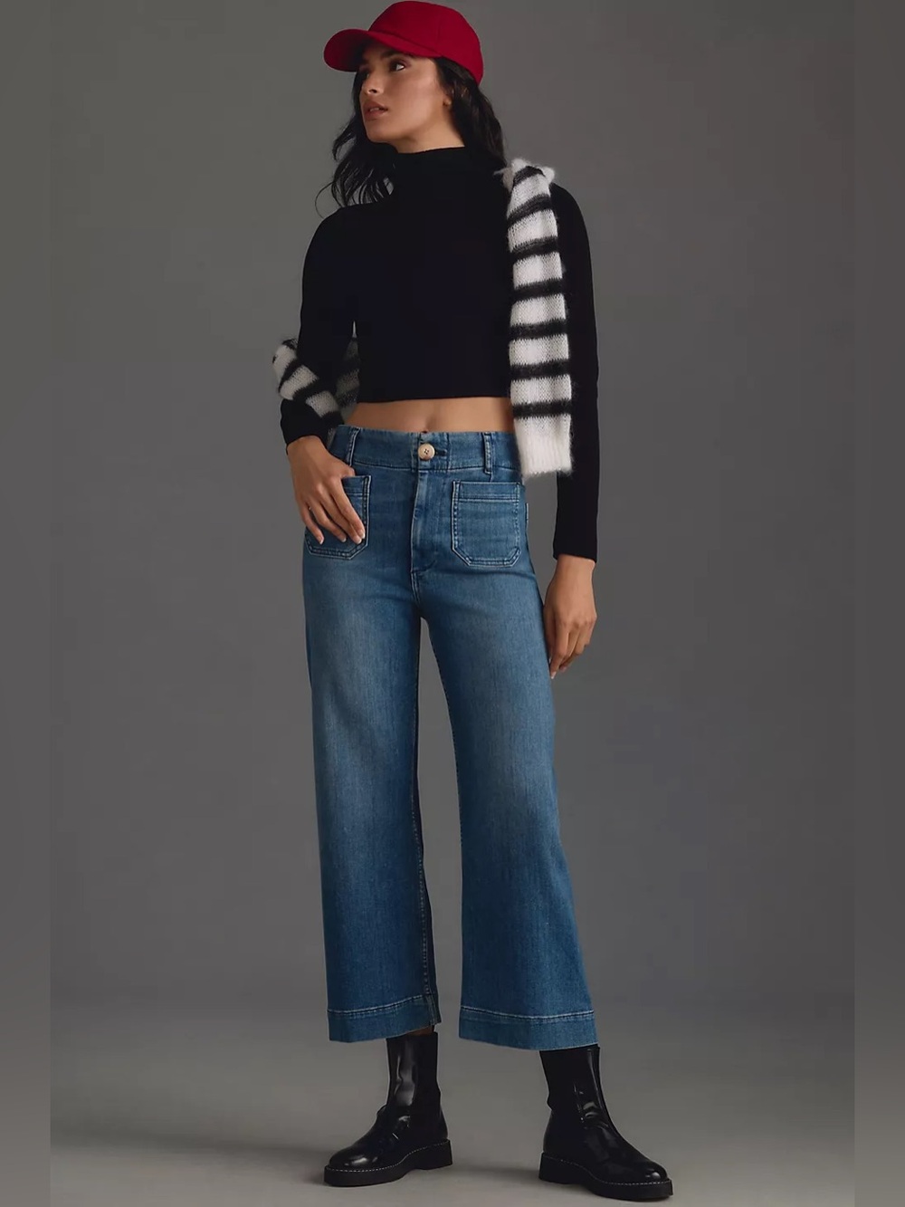 Anthropologie The Colette Dark Blue Denim Cropped Wide Leg Pants 26 Jeans Fall